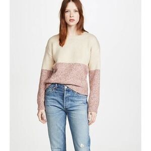 cupcakes & cashmere tan pink marbled colorblock crew neck sweater womens small